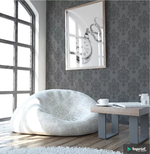 A038 | Vinilo Para Pared Arabescos florales gris y negro