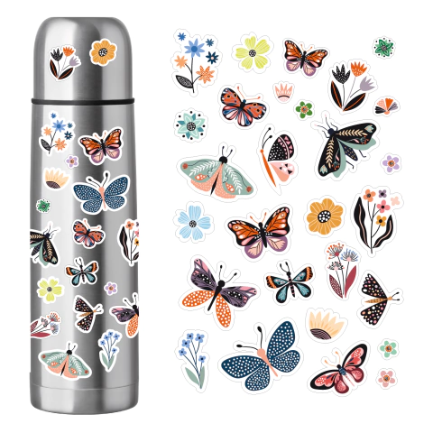 ST038 - Plancha Stickers Mariposas y Flores