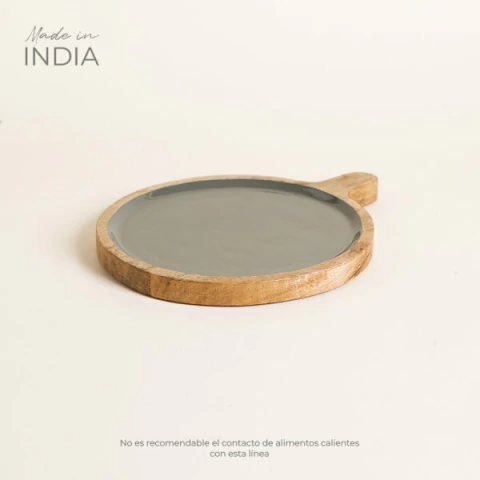 Tabla Redonda de Madera Esmaltada Saha Grey 32 cm