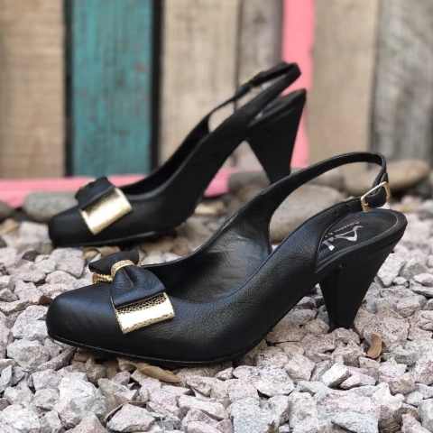 Clásicos sin talón, negros con moño oro. xx-1354 - comprar online