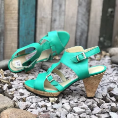 Sandalias con plataforma y tacón de corcho, verdes .e03v-5006