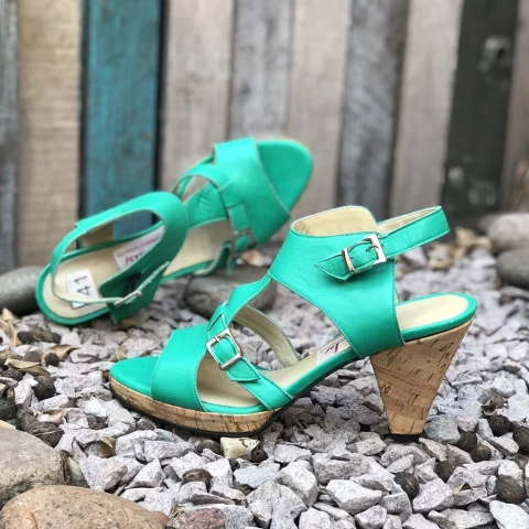 Sandalias con plataforma y tacón de corcho, verdes .e03v-5006