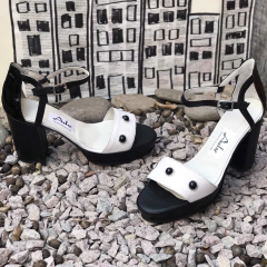 Sandalias con talón, tacón y plataforma, negro y tiza. . e03v-10219 en internet