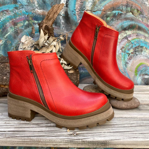 Botineta track doble cierre tipo borcego rojo- p02i-2321