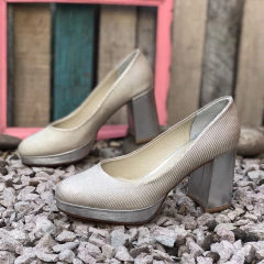 Clásicos con tacón y plataforma, plata . e03-1816 - comprar online