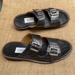Chinelas doble hebilla croco negro y peltre. j05v-101 en internet
