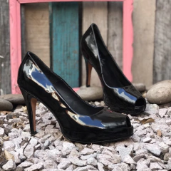 Stilettos boca de pez, charol negro. f13-1805 - comprar online