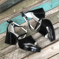 Sandalias con talón, tacón y plataforma, charol negro. N*42 y 44. e03v-12 - comprar online