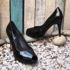 Stilettos boca de pez, charol negro. f13-1805 en internet