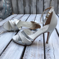 Sandalias stilettos con plataforma blanco y plata. f13-1465 - comprar online