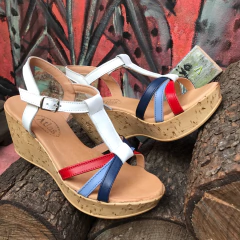 Sandalias blancas combinadas base simil corcho. j05v-723 - Altas de Olivos