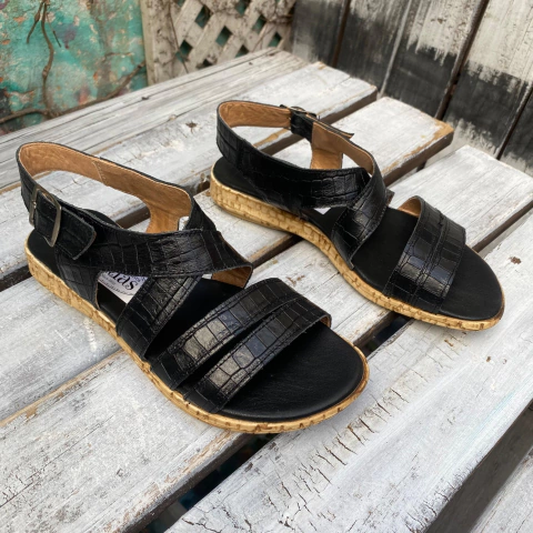 Sandalias cruzadas croco negro. j05v-907