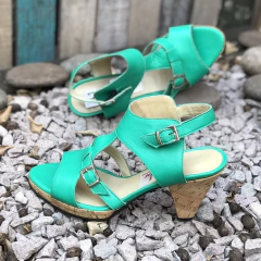 Sandalias con plataforma y tacón de corcho, verdes .e03v-5006 - comprar online