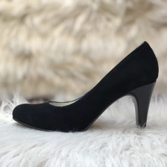 Stilettos clásicos, gamuza y charol negros. e03-200