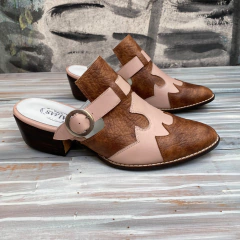 Zuecos texanos, cinturón regulable, suela y nude . e03m-10035