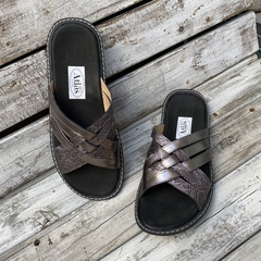 Chinelas tiritas cruzadas, peltre. j05v-581 - tienda online