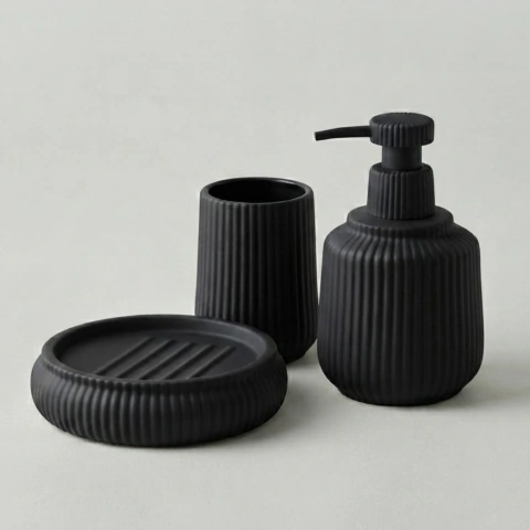 SET BAÑO STRIPE NEGRO X3