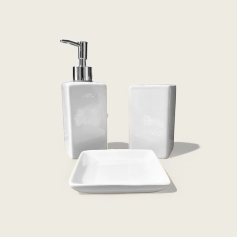 SET BAÑO CERAMICA BLANCO X3