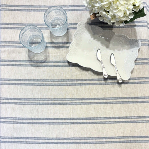 MANTEL ANTIMANCHA RAYAS AZUL. Ancho 140cm - comprar online