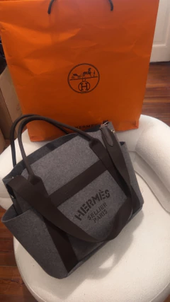 Bolso Cabás Hermès Sac de pansage Groom en fieltro de lana gris y lona marrón - tienda online