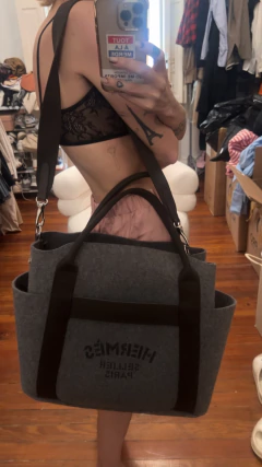 Bolso Cabás Hermès Sac de pansage Groom en fieltro de lana gris y lona marrón