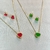 Conjunto Brinco e Colar com Pedra Formato Coração Pink e Verde Dourado - CJ363