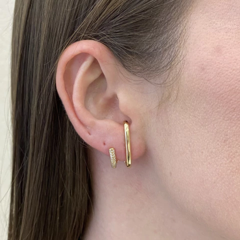 Brinco Ear Hook Dois Fios, Um Liso E Um Cravejado Banhado No Ouro/Ródio - BR3316 - comprar online