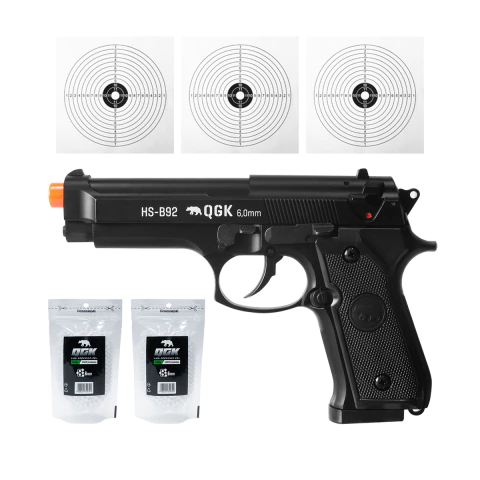 PISTOLA DE AIRSOFT SPRING HS-B92 6MM + 2000 BBS + ALVO