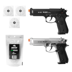 PISTOLA AIRSOFT SPRING HS-B92 + B92S 6MM + 1000 BBS + ALVOS