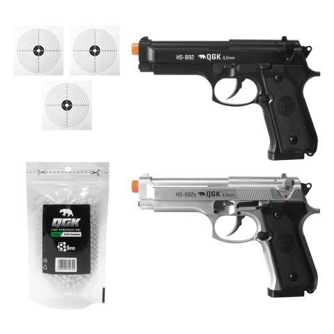 PISTOLA AIRSOFT SPRING HS-B92 + B92S 6MM + 1000 BBS + ALVOS