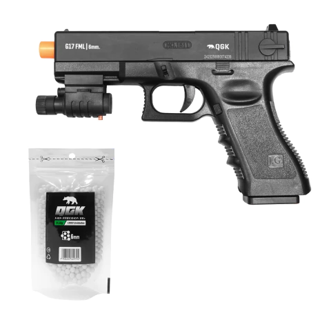 PISTOLA DE AIRSOFT SPRING QG17 SLIDE METAL 6MM QGK + 1000 BBS