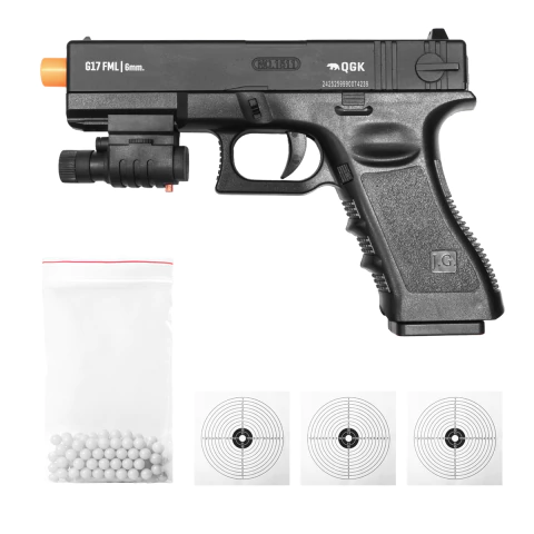 PISTOLA DE AIRSOFT SPRING QG17 SLIDE METAL 6MM QGK+BBS+ALVOS