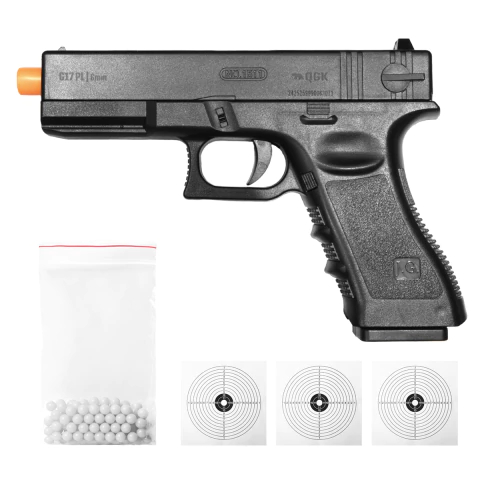 PISTOLA DE AIRSOFT SPRING QG17 PL 6MM QGK + BBS + ALVOS