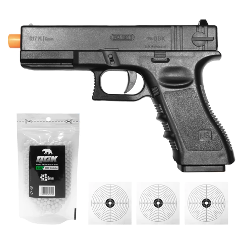 PISTOLA DE AIRSOFT SPRING QG17 PL 6MM QGK + 1000 BBS + ALVOS
