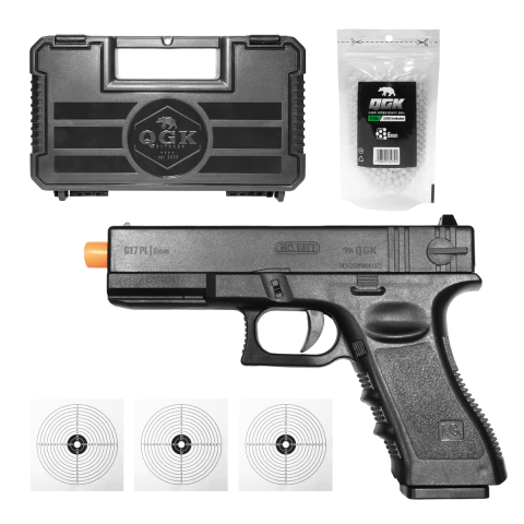 PISTOLA DE AIRSOFT SPRING QG17 PL 6MM QGK+CASE+1000BBS+ALVOS