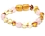 Pulseira - Tornozeleira de Âmbar Báltico Certificado Mel, Limão, Conhaque e Cristal Quartzo Rosa para Bebê - 14cm - comprar online