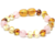 Pulseira - Tornozeleira de Âmbar Báltico Certificado Mel, Limão, Conhaque e Cristal Quartzo Rosa para Bebê - 14cm