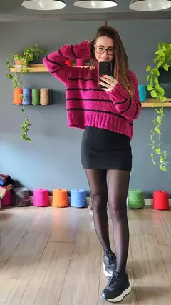 polera A S T R I D Ciruela/ negro - Pura Vida Sweaters