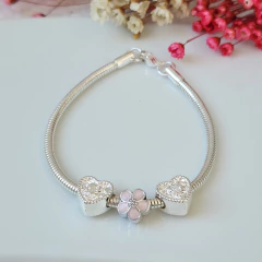 PULSERA ESTILO PANDORA DOBLE CORAZÓN Y FLOR - comprar online