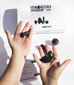 SET ONIX NEGRO / HERRAMIENTA PARA MASAJES 4 PIEZAS ( 1 TUBITO + 1 HONGUITO + MINI GUASHA + ESFERA) - VVokArg #ConcienciaLimpia
