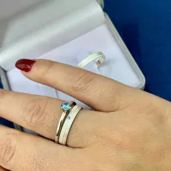 Combo Lunar par de aliança + anel solitário - I C Pratas Joalherias