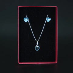 Conjunto Coração Azul Tiffany 6mm