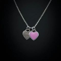 Colar Coração Duplo Rosa