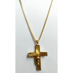 Corrente Veneziana Grossa com Pingente Cruz com Face Cristo Cravejado