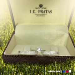 COMBO PAR ALIANÇA FIRST LOVE + ANEL SOLITARIO BRINDE na internet