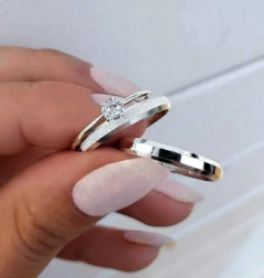 COMBO PAR DE ALIANÇAS + ANEL SOLITARIO