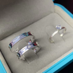 COMBO CRYSTAL PAR DE ALIANÇAS + ANEL SOLITARIO