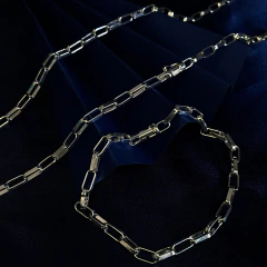 KIT CORRENTE E PULSEIRA CADEADO CHAPA 1,75MM PRATA925 POTOSE