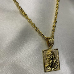 CORRENTE CADEADO 4MM FECHO CANHÃO COM PINGENTE FACE CRISTO MONTERRY - I C Pratas Joalherias