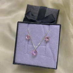 CONJUNTO ROMA ZIRCONIA REDONDA ROSA CLARO